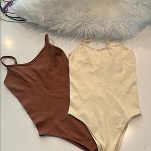 Like New Set of 2 Spaghetti Strap Bodysuits Brown and Cream Small